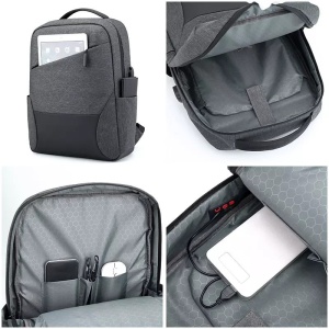 Rucsac laptop 15" smart casual impermeabil, cu port USB, GETICS, 42x31x12 cm, Gri - Img 4