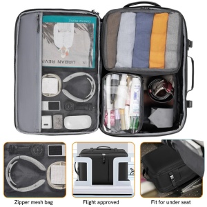 Rucsac laptop 17", pentru calatorii, expandabil pana la 42 L, cu port de incarcare USB, VGOAL, 33x24/29x52 cm, Negru - Img 5