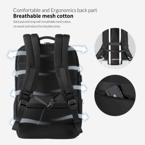 Rucsac laptop 17", smart casual pentru calatorii, expandabil, cu orificiu pentru cablu audio si port USB, Tigernu, 33x20x49 cm, Negru - Img 7