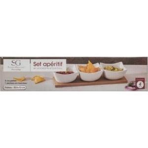 Set pentru servire aperitive, 4 piese din portelan si suport din lemn de bambus, Secret de Gourmet - Img 4