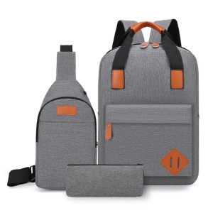 Set rucsac 15" casual minimalist, geanta de umar si portofel pentru adolescenti, GETICS, Gri - Img 1