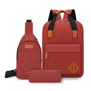 Set rucsac 15" casual minimalist, geanta de umar si portofel pentru adolescenti, GETICS, Rosu