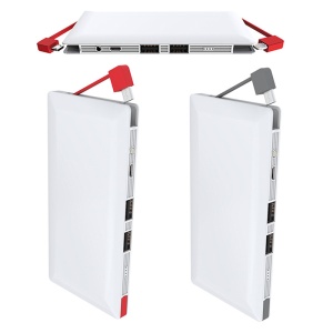 Baterie externa, Fast charging, 2 x USB, cabluri incorporate, 10.000 mAh, Escalate, Alba - Img 7