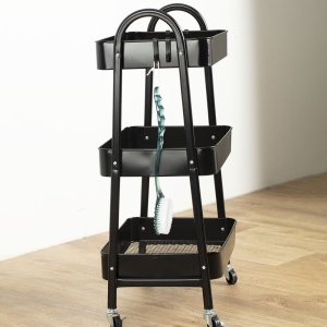 Carucior pentru servire din metal cu roti, trei niveluri, Five, 44x32x80 cm, Negru - Img 3