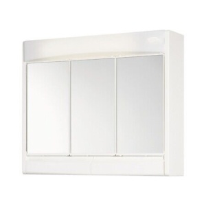 Dulap pentru baie din plastic cu usi culisante, oglinzi si lampi integrate, Escalate, 60x51x18 cm, Alb