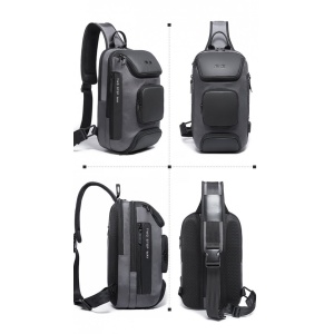 Geanta crossbody/de umar casual, impermeabila, multifunctionala, cu port de incarcare USB, Bange, Gri - Img 4