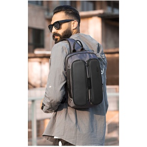 Geanta crossbody/de umar smart casual, impermeabila, cu port de incarcare USB, Bange, 20x11x32 cm, Gri - Img 6