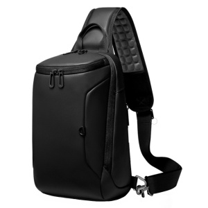 Geanta de umar, de piept sau de mana, impermeabila, cu port de incarcare USB, GETICS, 31x20x12 cm, Neagra