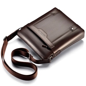 Geanta de umar sau de mana business casual din piele ecologica, WEIXIER, 28x25x6 cm, Maro - Img 3
