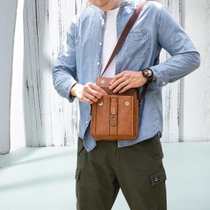 Geanta de umar sau de mana business casual, impermeabila, din piele ecologica, WEIXIER, 24x20x5 cm, Maro deschis - Img 8