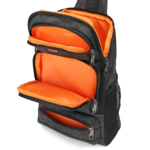 Geanta de umar sau de piept, din material impermeabil antizgariere, TIGERNU, 19x9x33 cm, Neagra camuflaj - Img 3