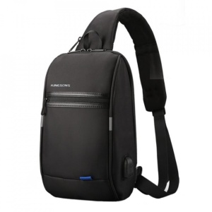 Geanta laptop 10.1", de umar, de piept sau de mana tip sling, antifurt, cu port de incarcare USB, Kingsons, 31x19x8 cm, Neagra
