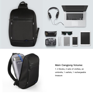 Geanta laptop 13.3", de umar, de piept sau de mana tip sling, antifurt, cu port de incarcare USB, Kingsons, 40x23.5x11 cm, Neagra - Img 8