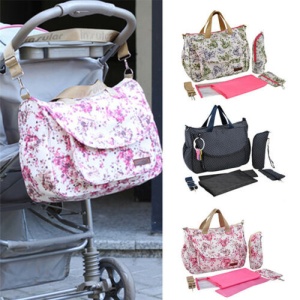 Geanta multifunctionala pentru scutece, cu spatiu mare de depozitare, Insular, Alba cu imprimeu floral - Img 4