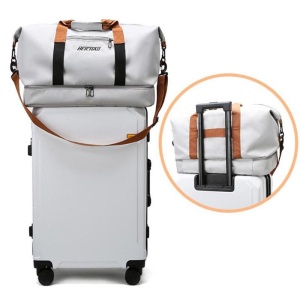 Geanta sport pentru calatorii, impermeabila, cu compartiment pentru incaltaminte, Escalate, 46x25x28 cm, Gri deschis - Img 7