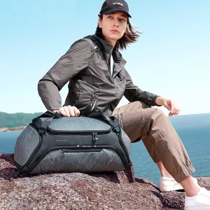 Geanta sport unisex pentru calatorii, impermeabila, cu buzunar pentru incaltaminte, Bange, 52x22x24 cm, Gri - Img 6