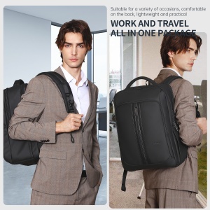 Rucsac business casual pentru calatorii, impermeabil, cu port USB, Tigernu, pentru laptop de 15.6", 30x14x35 cm, Negru - Img 8