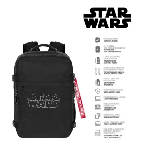 Rucsac cu licenta oficiala, pentru calatorii cu avionul, impemeabil, 20 L, 25x20x40 cm, Star Wars, Negru - Img 6