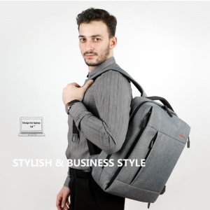 Rucsac laptop 14" smart casual, robust, impermeabil, cu port USB, Tigernu, 39x17x41 cm, Gri - Img 7