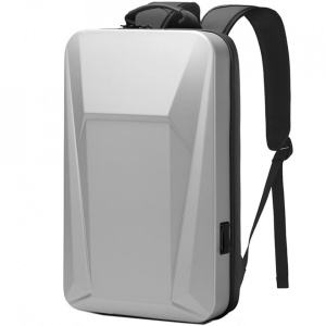 Rucsac laptop 15.6" business cu carcasa rigida material EVA impermeabil, sistem antifurt, porturi incarcare USB si tip C, BANGE, 30x8x45 cm, Argintiu - Img 1