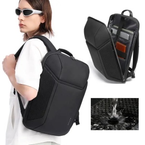 Rucsac laptop 15.6", casual business, impermeabil, cu aspect futurist 3D carbon, BANGE, 47.5x30x12 cm, Negru - Img 5