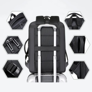 Rucsac laptop 15.6", casual business pentru calatorii, expandabil, cu port de incarcare USB, GETICS, 35x15/20x44 cm, Negru oxford - Img 5
