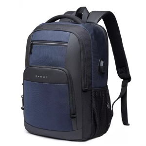 Rucsac laptop 15.6", multifunctional, impermeabil, cu port de incarcare USB, BANGE, 45x32x15 cm, Albastru