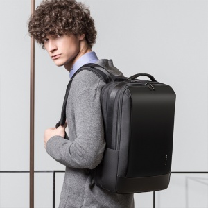 Rucsac laptop 15.6", smart casual, impermeabil, cu insertie de piele ecologica, port de incarcare USB si jack audio, BANGE, 43x31x16 cm, Negru - Img 8