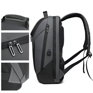 Rucsac laptop 15.6" smart, impermeabil, cu port de incarcare USB, GETICS, 31x16x46 cm, Gri - Img 5