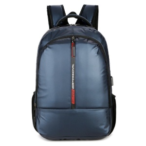 Rucsac laptop 17", casual cu aspect lucios, cu port USB si orificiu pentru casti audio, GETICS, 45x36x10 cm, Albastru - Img 1