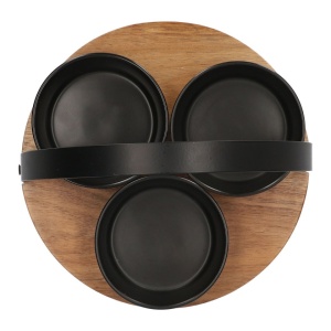 Set 3 boluri ceramice pentru aperitive pe suport din lemn de acacia, Secret de Gourmet, 21x21x14 cm - Img 7