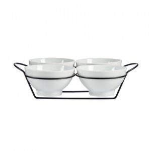Set 4 boluri ceramice rotunde, 200 ml, pe suport metalic cu manere, Escalate, 6x20x25.5 cm - Img 2