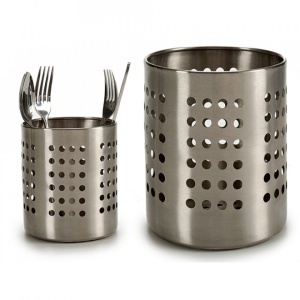 Suport pentru tacamuri din otel inoxidabil perforat, Escalate, 11.5x11.5 x13.5 cm