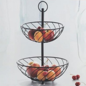Cos pentru fructe din metal in spirala, doua niveluri, Escalate, 27 x 34 cm, Negru - Img 3