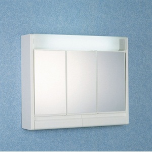 Dulap pentru baie din plastic cu usi culisante, oglinzi si lampi integrate, Escalate, 60x51x16 cm, Alb - Img 6