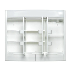 Dulap pentru baie din plastic cu usi culisante, oglinzi si lampi integrate, Escalate, 60x51x18 cm, Alb - Img 2