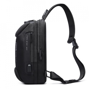 Geanta crossbody/de umar casual, impermeabila, multifunctionala, antifurt, cu port de incarcare USB, Bange, Neagra - Img 4
