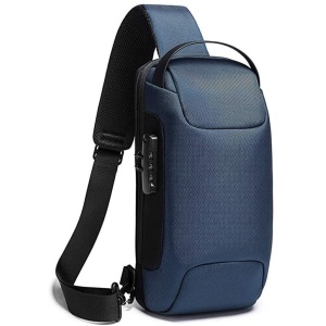 Geanta crossbody/de umar, impermeabila, antifurt, cu port de incarcare USB, Bange, 34X18X10 cm, Albastra - Img 3