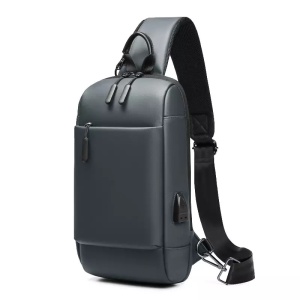 Geanta crossbody, de umar sau de mana minimalista, business casual, cu port USB, Escalate, 34x20x10 cm, Gri