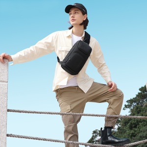 Geanta crossbody, de umar sau de mana, unisex, impermeabila, Bange, 34x17.5x11 cm, Neagra - Img 6