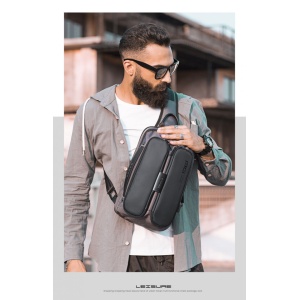 Geanta crossbody/de umar smart casual, impermeabila, cu port de incarcare USB, Bange, 20x11x32 cm, Gri - Img 7