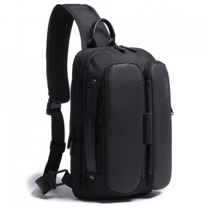 Geanta crossbody/de umar smart casual, impermeabila, cu port de incarcare USB, Bange, 20x11x32 cm, Neagra - Img 2