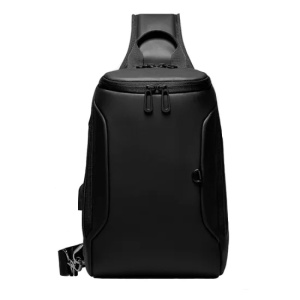 Geanta de umar, de piept sau de mana, impermeabila, cu port de incarcare USB, GETICS, 31x20x12 cm, Neagra - Img 2