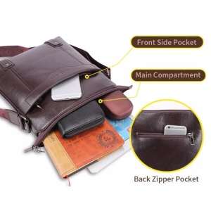 Geanta de umar sau de mana business casual din piele ecologica, WEIXIER, 28x25x6 cm, Maro - Img 4