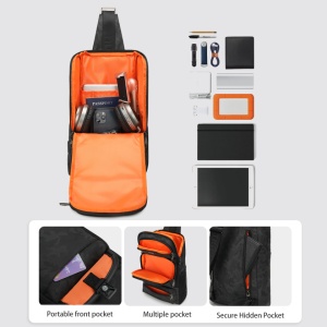 Geanta de umar sau de piept, din material impermeabil antizgariere, TIGERNU, 19x9x33 cm, Neagra - Img 4