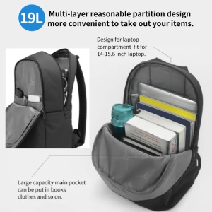 Rucsac 15.6" sport casual, impermeabil, TIGERNU, 29x16x44 cm, Negru - Img 3
