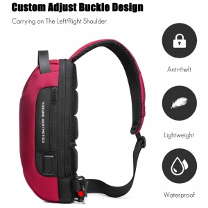 Rucsac crossbody/de umar, impermeabil, antifurt, cu port de incarcare USB, Bange, 34X18X10 cm, Rosu - Img 4