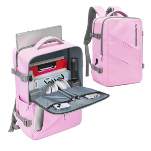 Rucsac dama 15.6", multifunctional, impermeabil, cu port USB, Getics, 29.5x15.5x42.5 cm, Roz - Img 3