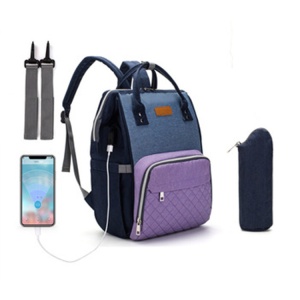 Rucsac impermeabil multifunctional pentru mamici, interfata USB, LEQUEEN, Albastru violet - Img 1