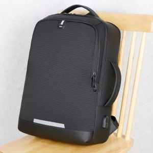 Rucsac laptop 15.6", casual business pentru calatorii, expandabil, cu port de incarcare USB, GETICS, 35x15/20x44 cm, Negru oxford - Img 6
